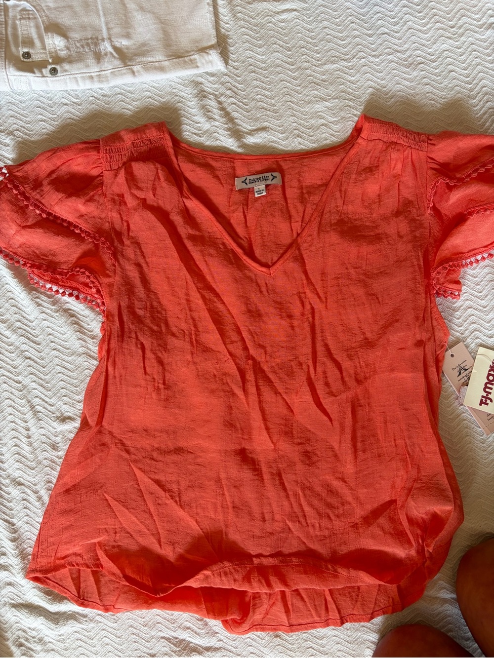 Nanette Lepore Coral V-Neck Flutter Sleeve Blouse